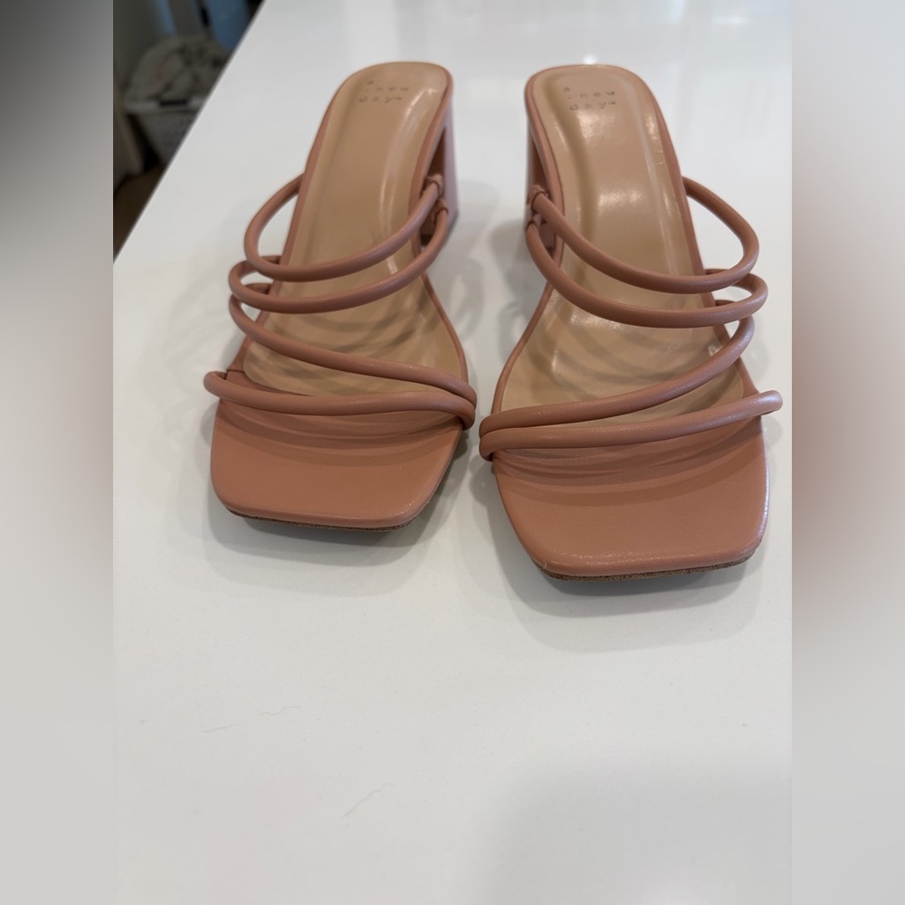 Target Strappy Square-Toe Heeled Sandals in Dusty Pink